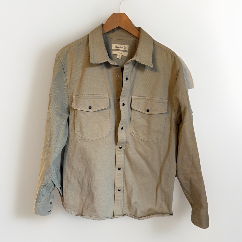 Madewell Easy Fit Size Large Olive Green Denim Snap Men's Shirt Size L